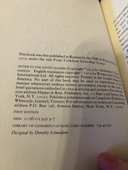 Letter to the Soviet Leaders Alexsandr Solzhenitsyn 1st HC Ptg Harper 1974