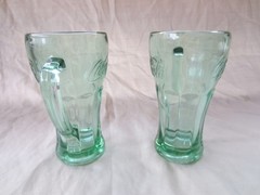 Pair Vintage Libbey Green Coca-Cola (Coke) Thick Heavy Glass Mug w/ Handle 14 oz