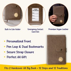 AA Big Book Cover & 12 Steps Traditions Set, Fits 2 Hardcover Books, Coin Holder