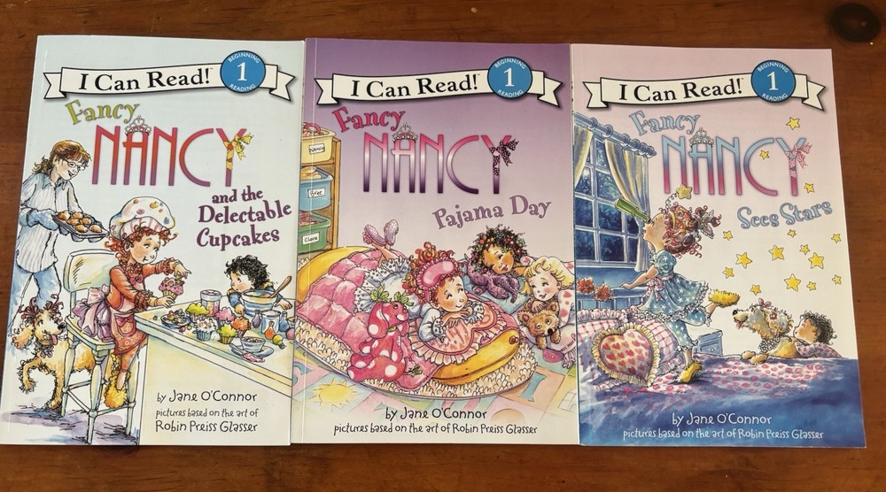 3 Fancy Nancy Book Lot I Can Level 1 Cupcakes, Sees Stars & Pajama Day UNUSED