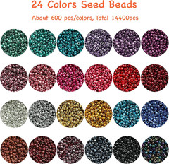 Size 2Mm Seed Beads 24 Colors Total 16800 Pcs in Box, 12/0 Small Craft Seed Bead
