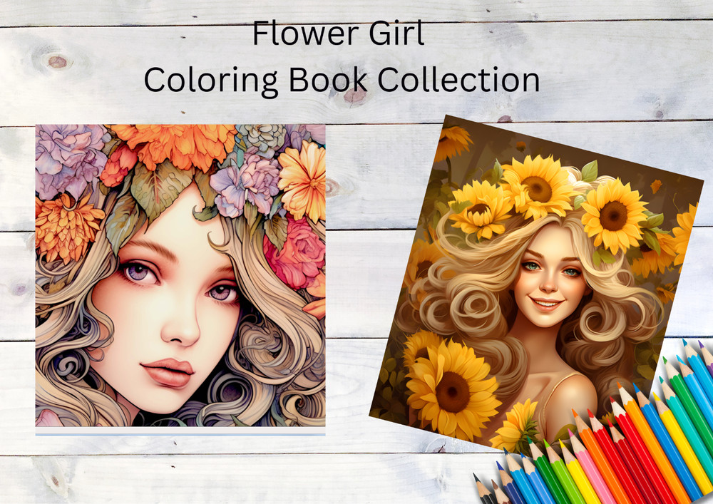 Adult Coloring Pages Bundle Flower Girls bundle 280 Printable Pages
