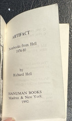 Artifact by Richard Hell Notebooks from Hell 1974-80 Hanuman Books # 37 1992