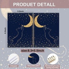 Cat and Moon Notebook 8.3×5.5 Inches – Starry Night Aesthetic Journal with Sp…