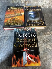 3 Bernard Cornwell Hardback Books – Heretic, Vagabond, Sharpe’s Fortress