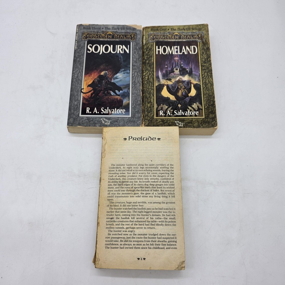 Vintage Dark Elf Trilogy Homeland Exile Sojourn Salvatore TSR PB Fantasy Lot 3
