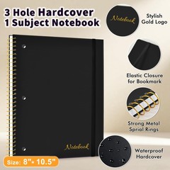 Spiral Notebook Wide Ruled 8″ x 10 1/2″, 1 Subject Spiral Notebook, 3-Hole Pu…