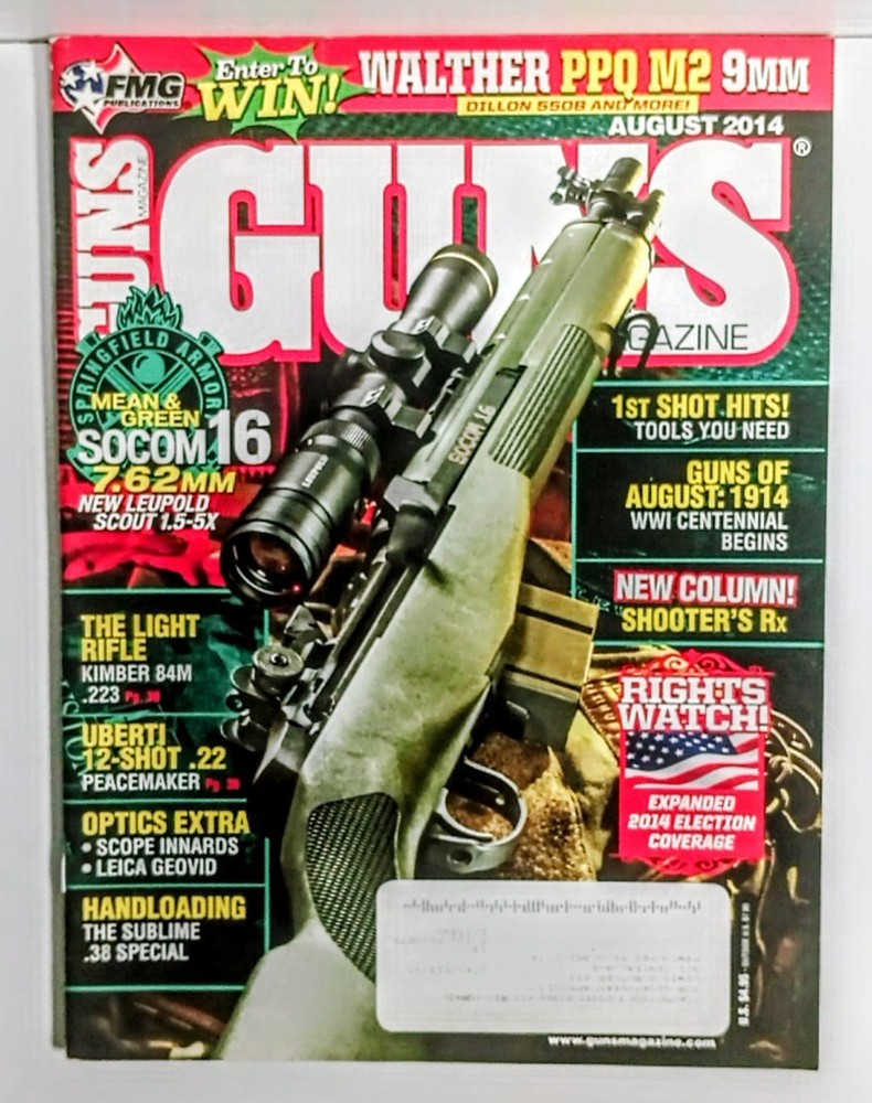 Guns Magazine August 2014 Walther PPQ M2 9mm SOCOM 16 Mean Green Issue Free Ship