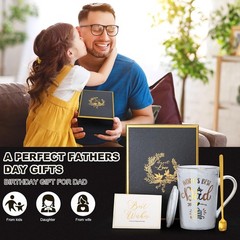 World’s Best Dad Funny Mug – 14oz Grey Marble Ceramic Gift Set for Father’s Day