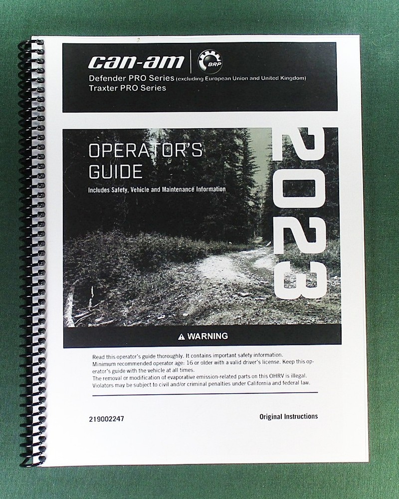 2023 Can-Am Defender Pro XT HD10 Owner’s Manual: 234 Pages & Protective Covers