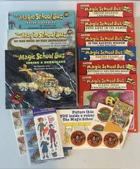 Lot of 9 Vintage Magic School Bus Books…5 Paperback…3 Hardcover…Extras…Stickers