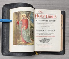 National KJV Bible 1939 Master Guide; Black GENUINE Leather; Indexed; Red Letter