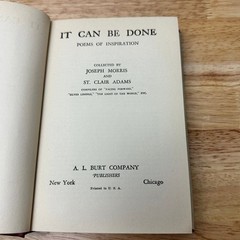 It Can Be Done Poems of Inspiration Morris Adams 1921 Poetry A.L. Burt HC/DJ