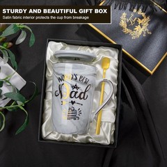 World’s Best Dad Funny Mug – 14oz Grey Marble Ceramic Gift Set for Father’s Day