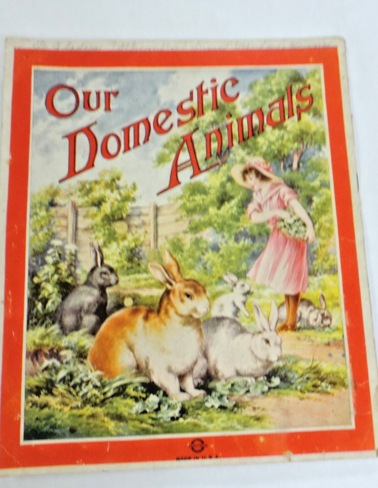 1930s Our Domestic Animals by Saalfield Pub. Children/Rabbit/Goat/Chicken/Cat