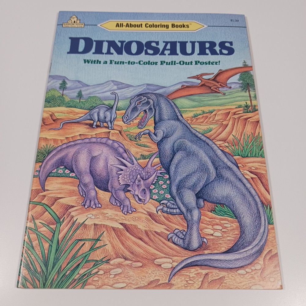 Vintage 1988 All About Dinosaurs Coloring Book w/ Pull Out Poster, Random House