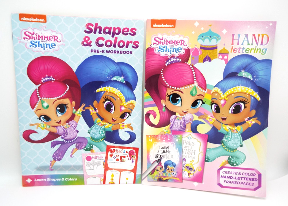 2 Shimmer and Shine books: Shapes & Colors / Hand Lettering Pre-K Workbook NEW*