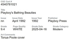 Playboy Bathing Beauties April 1992 🔥 Graded CGC 9.4 Tonya Poole Cover 🔥