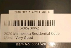 Minnesotta Residential Code 2020 Text Book Adult Learning Very Good