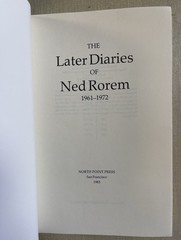 1983 THE LATER DIARIES OF NED ROREM 1961-1972, Unbroken Spine, 1983 PB/DJ, VVGC