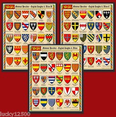 HERALDRY OF ENGLISH AND FRENCH KNIGHTS – 6 prints – 180 Total Designs