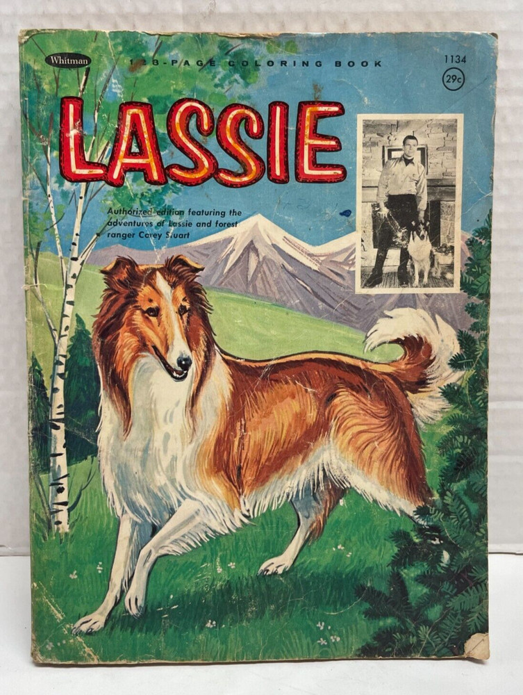 Vintage LASSIE 128-Page Coloring Book 9 Pages Colored Whitman #1134 1965
