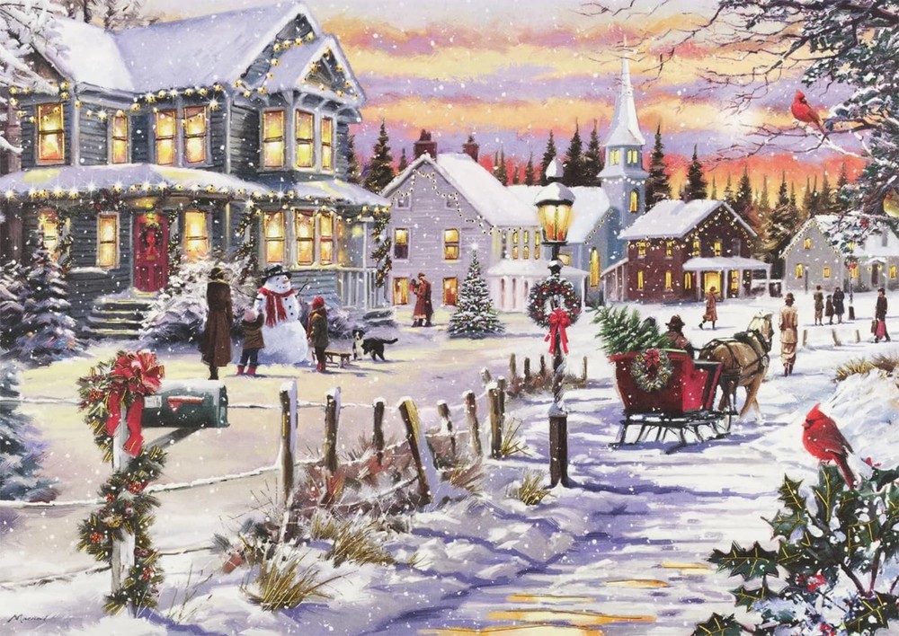 PETER PAUPER PRESS Village Sleigh Ride 17.78 cm x 12.7 cm, Gold and White