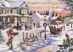 PETER PAUPER PRESS Village Sleigh Ride 17.78 cm x 12.7 cm, Gold and White