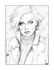 Model Portrait Coloring Book Pages for adults kids, coloring pages Stress Relief