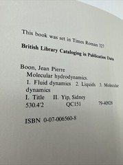 Molecular Hydrodynamics Jean Boon Sidney Yip Hardcover 1980 Rare 415 Pages DJ