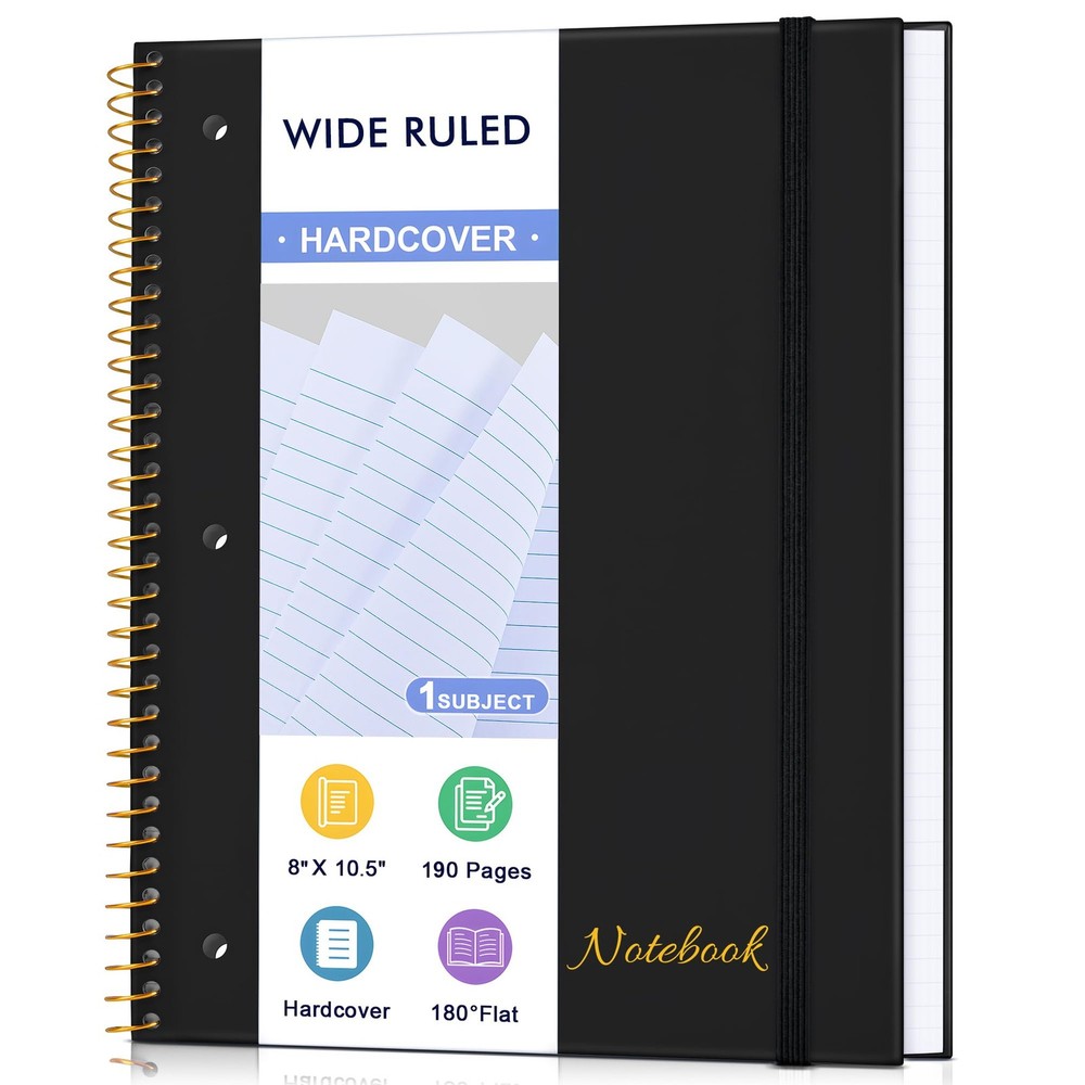 Spiral Notebook Wide Ruled 8″ x 10 1/2″, 1 Subject Spiral Notebook, 3-Hole Pu…