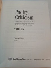 Poetry Criticism Volume 6 Drew Kalasky 1993 Reference Literature Gale