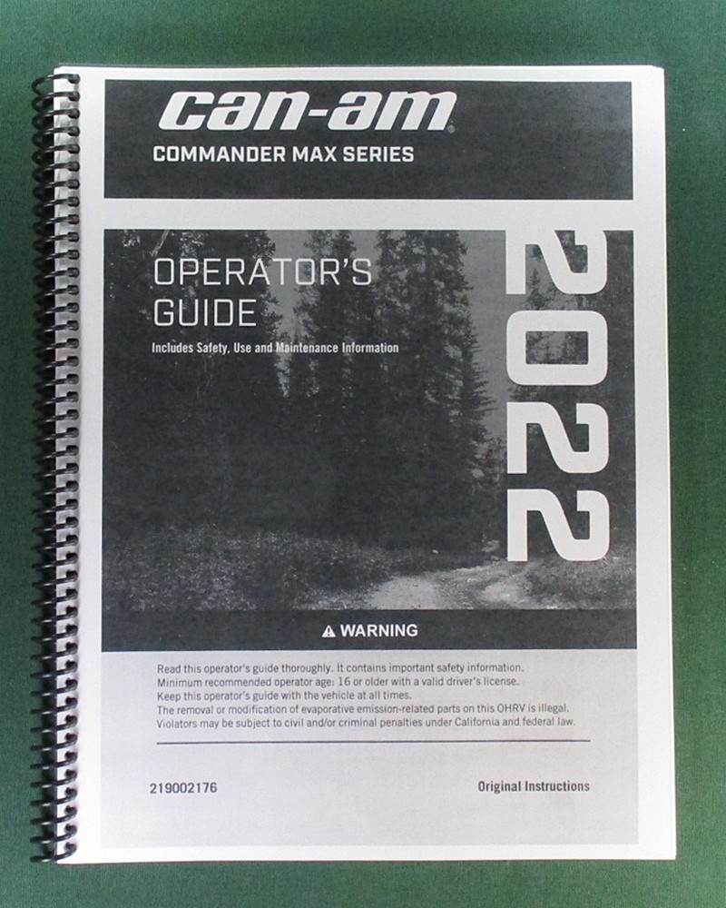 2022 Can-Am Commander MX XT-P Owner’s Manual: 228 Pages & Protective Covers!