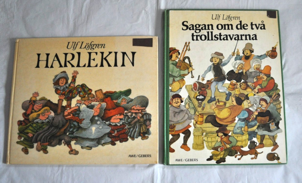 Swedish Books Harlekin 1978 & Sagan om de två trollstavarna 1985 by Ulf Löfgren