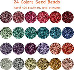 Size 2Mm Seed Beads 24 Colors Total 16800 Pcs in Box, 12/0 Small Craft Seed Bead