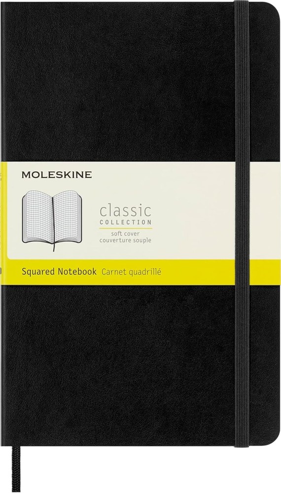 Classic Notebook, Soft Cover, Large (5″ x 8.25″) Squared/Grid, Black, 240 Pages
