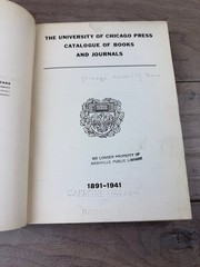 University of Chicago Press Catalogue of Books & Journals 1941 Scholarly