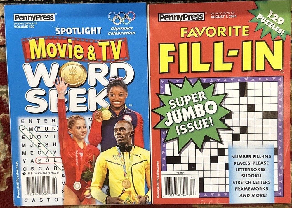 Lot of 2 Penny Press Movie Tv Word Seeks And Fill In Puzzle Books August 2024