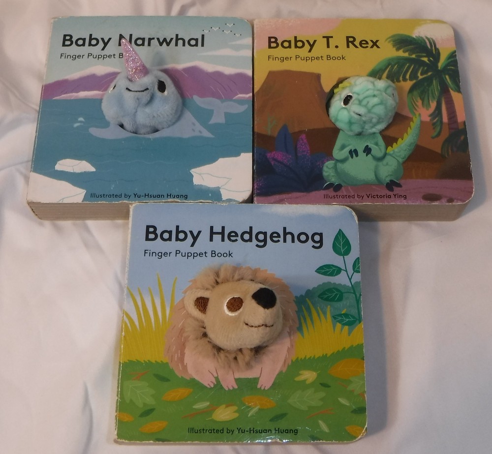 3 Finger Puppet Board Book Lot BABY Narwhal, Hedgehog, T. Rex Lot Toddler Books
