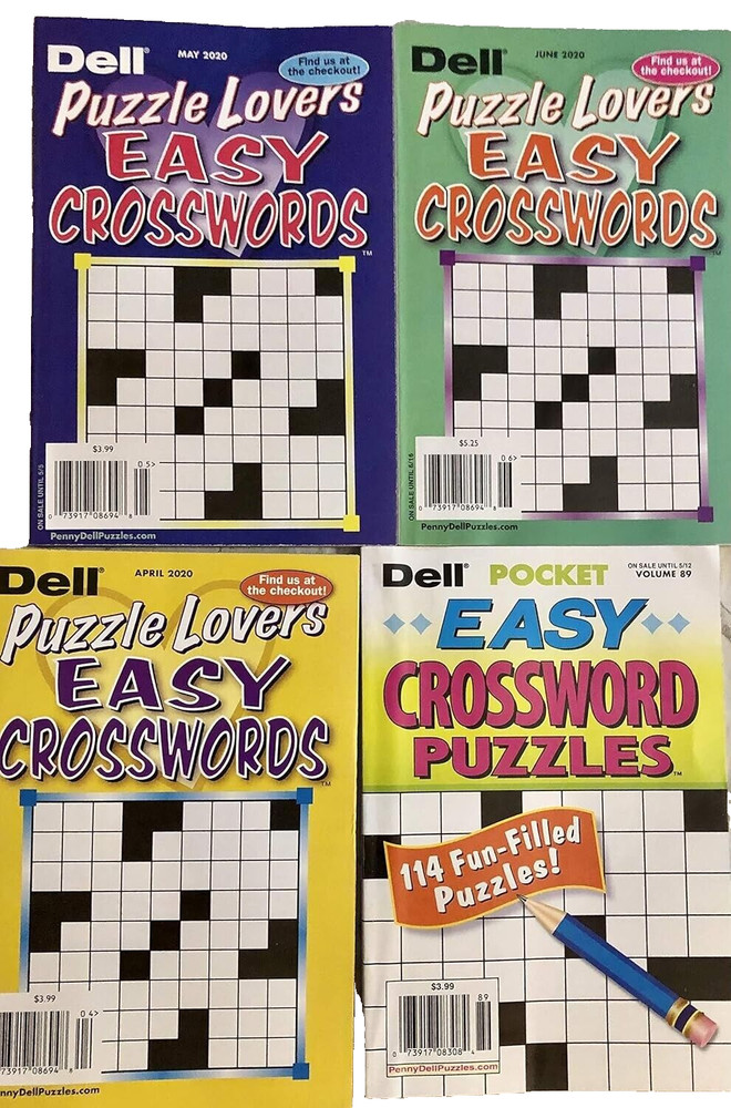 NEW Lot of 4 Dell Puzzle Lovers EASY Pocket EASY Crosswords Puzzles Books