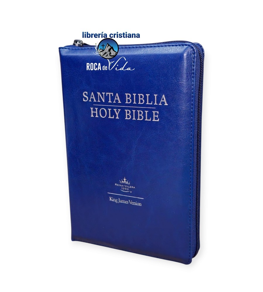 Biblia Bilingue Con Cierre RVR1960/ KJV Tamaño Manual Azul Marino Con Indice