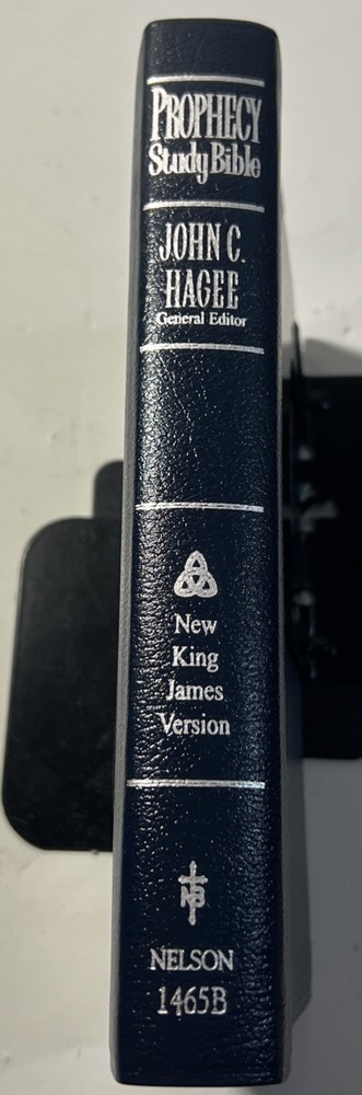 PROPHECY STUDY BIBLE NKJV NELSON 1465B GENUINE BONDED LEATHER JOHN HAGEE VG
