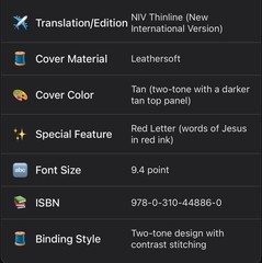 NIV Thinline Bible Tan Leathersoft Red Letter 9.4 font ISBN 978-0-310–44886-0