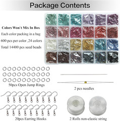 Size 2Mm Seed Beads 24 Colors Total 16800 Pcs in Box, 12/0 Small Craft Seed Bead