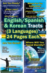 English/Spanish/Korean, 3-Language GOSPEL TRACTS, 40 PK, 4 Covers, 24 Pgs ea