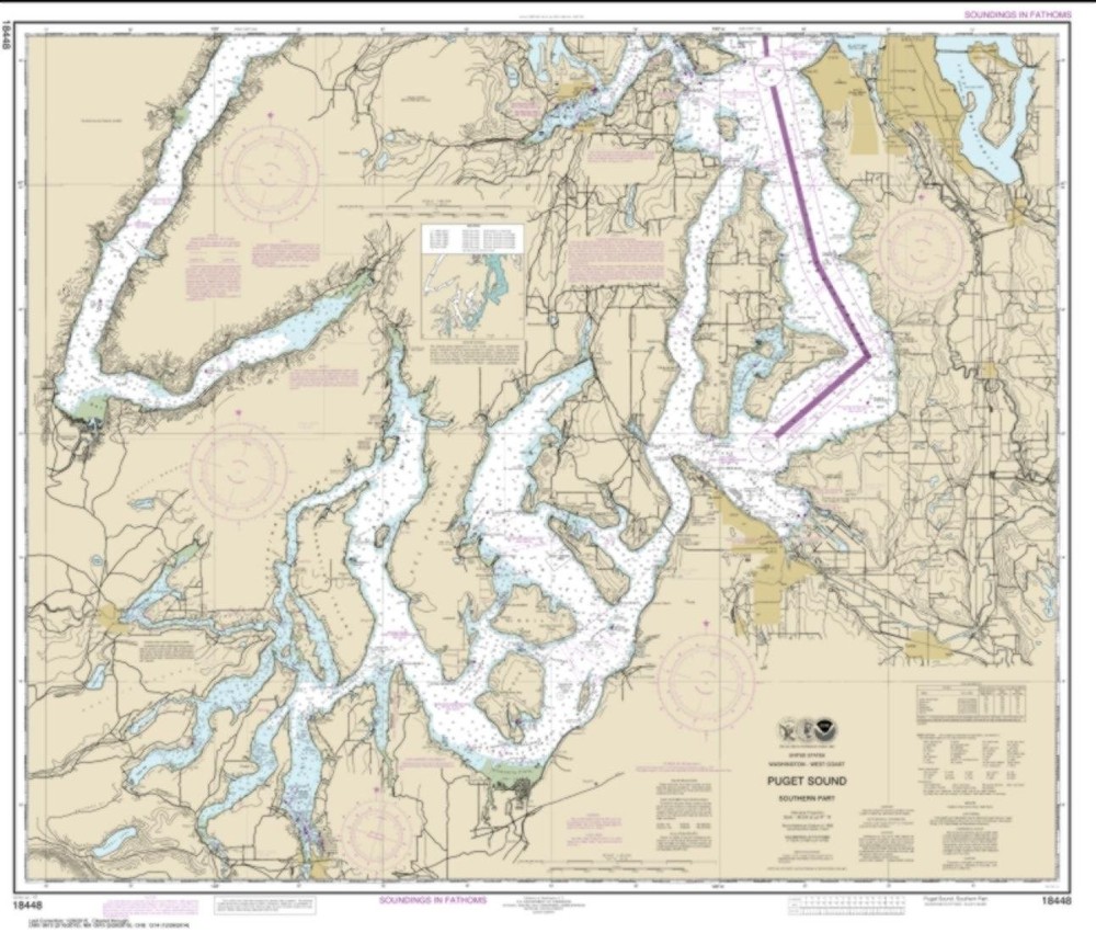 NOAA Chart 18448-Puget Sound-southern part – Water-Resistant – by