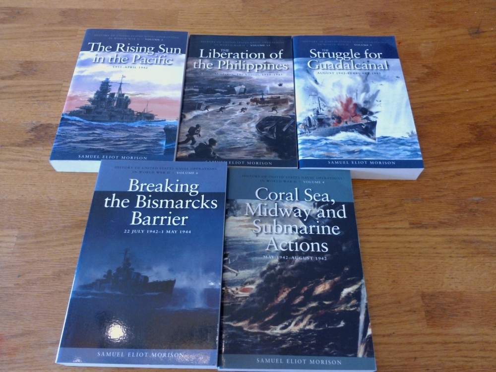 NAVAL OPERATIONS VOLUMES 3,4,5,6,13 – 5 SAMUEL ELIOT MORISON BOOKS – LOT