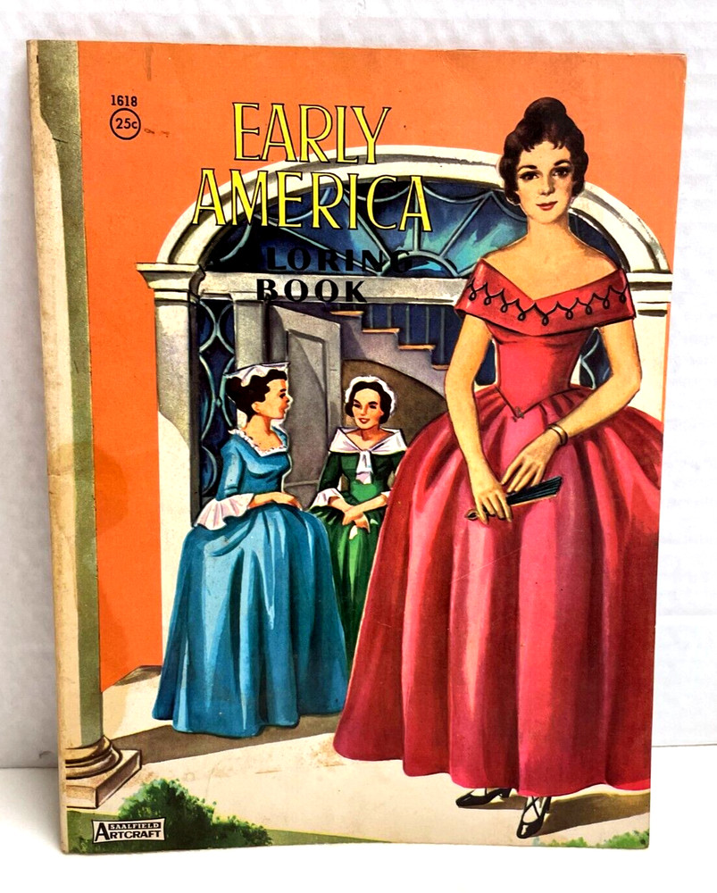 VTG Early America Coloring Book 64 pages/14 pages colored Saalfeld Artcraft