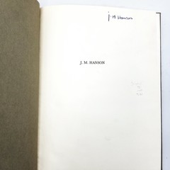 Signed: J M Hanson by Paul Ziff – 1962 First Edition