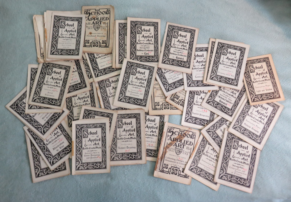 Lot of 45 1909 School of Applied Art Battle Creek, Michigan Commercial Drawing